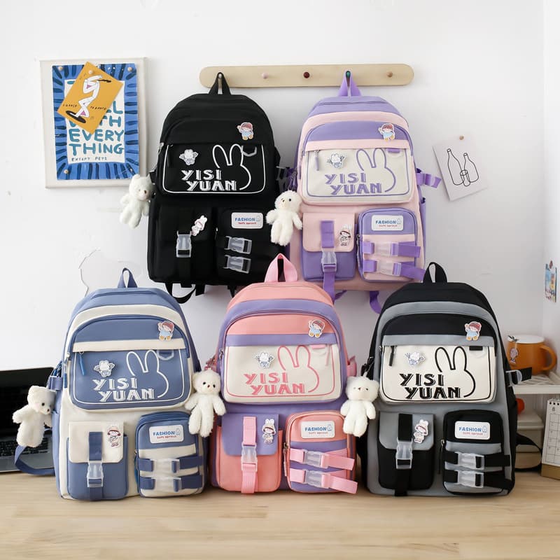 Sac à Dos Multifonctionnel Kawaii Grand Volume Imperméable et Résistant 5Pcs Bleu et Rose SACKDS29BRS - حقيبة ظهر بعدة قطع بتصميم كاوايي - Sac à dos et Mode - صورة 2