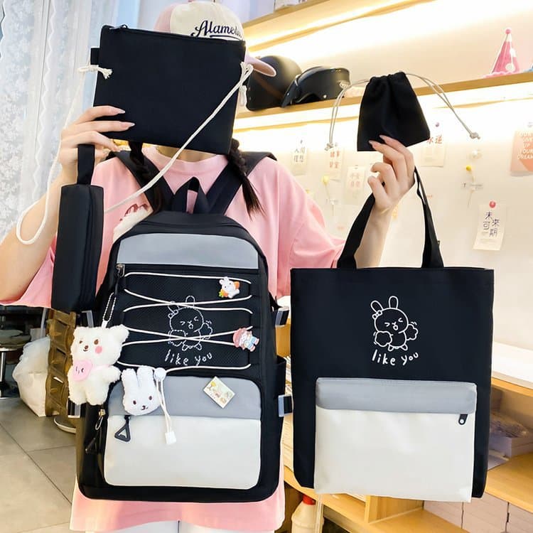Sac à Dos Multifonctionnel Kawaii Grand Volume Imperméable et Résistant 5Pcs Noir SACKDS33N - حقيبة ظهر بعدة قطع بتصميم كاوايي - Sac à dos et Mode - صورة 2