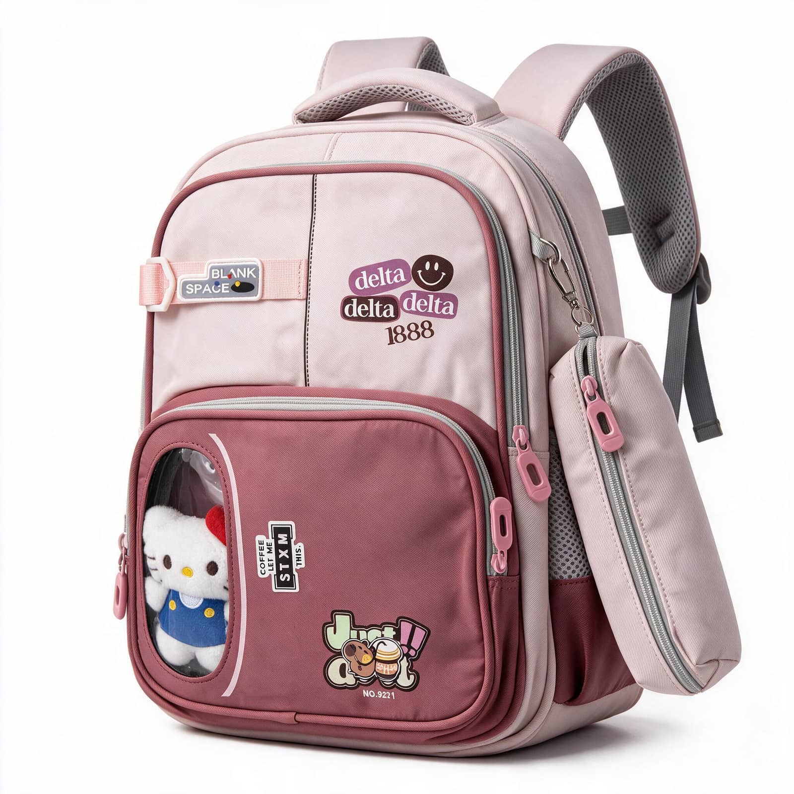 Sac à Dos Scolaire Delta Design Ergonomique avec Trousse et Pendentif Ours Inclus Mauve SACKDS35MV - حقيبة ظهر مدرسية عصرية مع مقلمة مدمجة