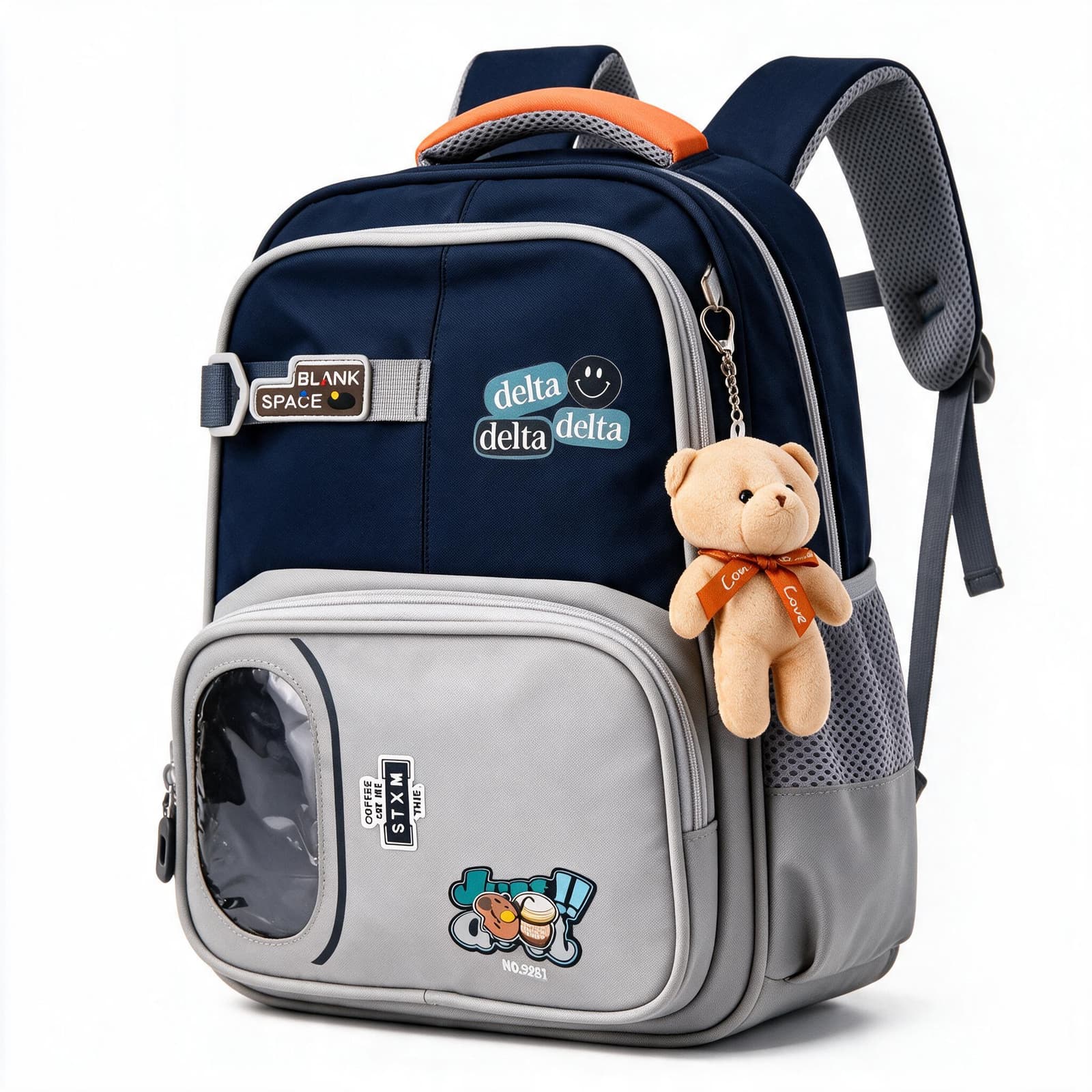 Sac à Dos Scolaire Delta Design Ergonomique avec Trousse et Pendentif Ours Inclus Bleu Nuit SACKDS35BLN - حقيبة ظهر مدرسية عصرية مع مقلمة مدمجة - Sac à dos et Mode - صورة 1