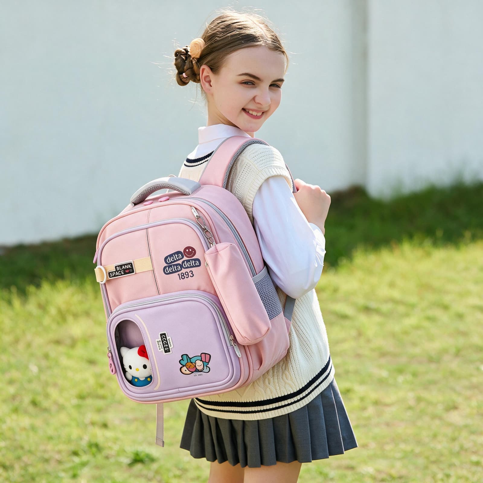 Sac à Dos Scolaire Delta Design Ergonomique avec Trousse et Pendentif Ours Inclus Rose SACKDS35RS - حقيبة ظهر مدرسية عصرية مع مقلمة مدمجة - Sac à dos et Mode - صورة 2