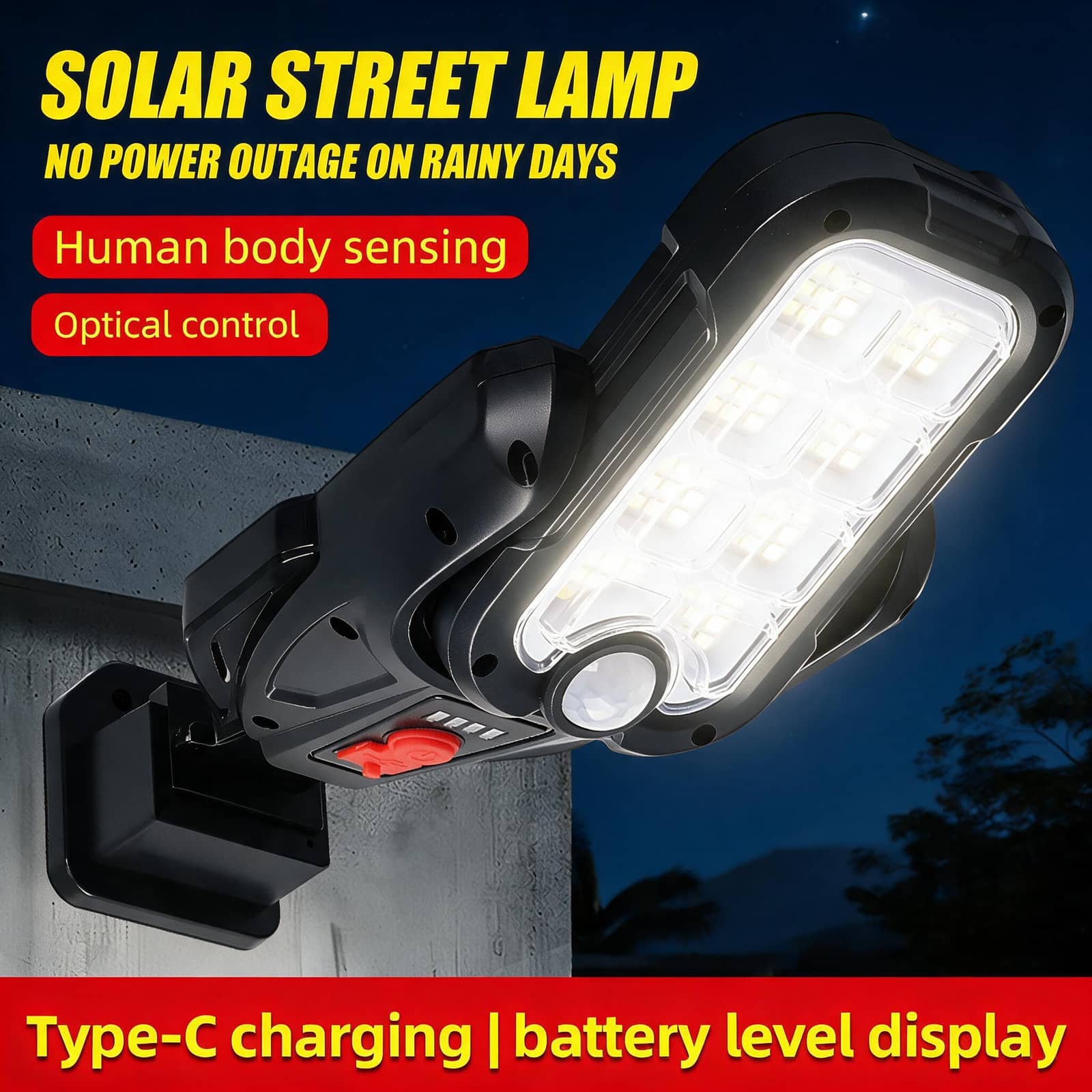 Lampadaire Solaire Extérieur Intelligent avec Détecteur de Mouvement Étanche IP65 DC-938C - مصباح بالطاقة الشمسية مع مستشعر حركة وقابلية للتعديل