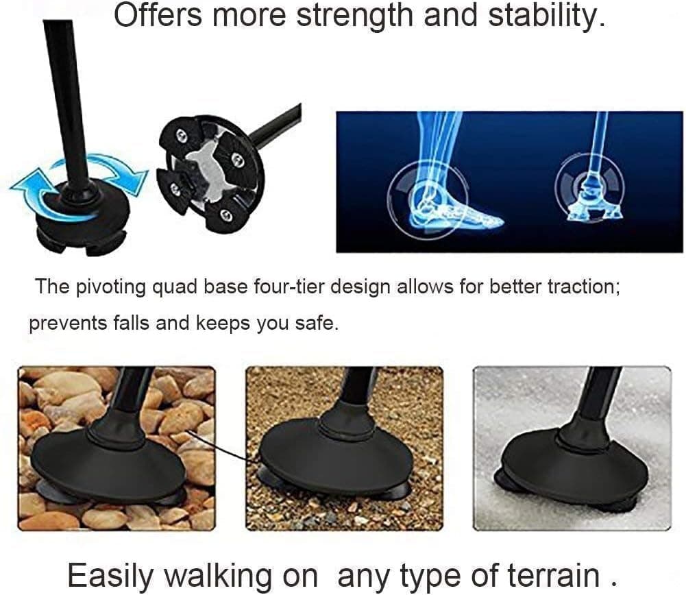 Canne de Marche Pliable avec Lampe LED Base Pivotante Quadruple Hauteur Réglable - عصا المشي القابلة للطي المزودة بإضاءة وقاعدة رباعية ثنائية التوازن - Divers - صورة 2