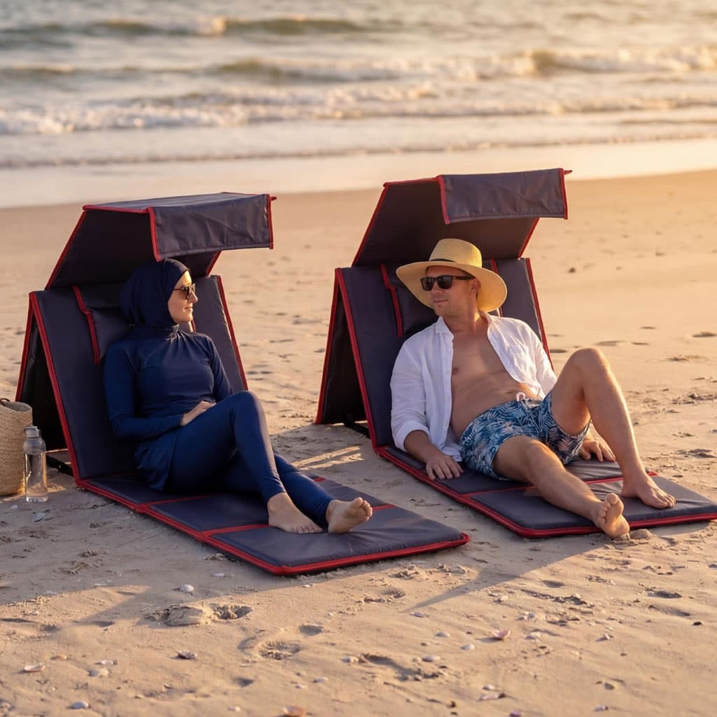 Chaise Longue de Plage Pliable avec Pare-Soleil et Oreiller Intégré - كرسي شاطئ قابل للطي مع مظلة شمسية ووسادة مدمجة - Vacance & Loisir - صورة 1
