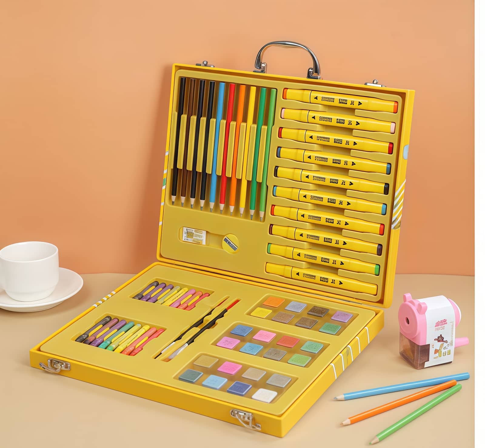 Coffret d'Art Peinture et Coloriage pour Enfants Mallette Canard Jaune - علبة أدوات الرسم والتلوين للأطفال مع حقيبة