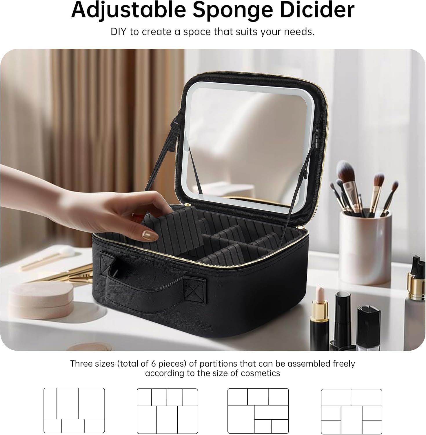 Trousse de Maquillage et Voyage avec Miroir LED Intégré 3 Modes de Lumière - حقيبة تنظيم المكياج والسفر مع مرآة مضيئة - Soins et Beauté - صورة 2