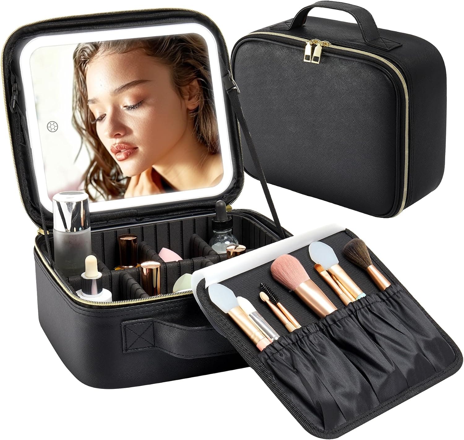 Trousse de Maquillage et Voyage avec Miroir LED Intégré 3 Modes de Lumière - حقيبة تنظيم المكياج والسفر مع مرآة مضيئة - Soins et Beauté - صورة 1