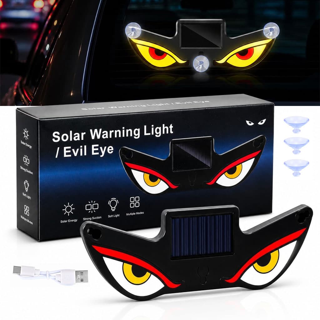 Lampe Signale de Fenêtre Voiture Motif Devil Eye Énergie Solaire et Type-C - مصباح نافذة السيارة ليلي يعمل بالطاقة الشمسية - Accessoires Auto/Moto - صورة 1