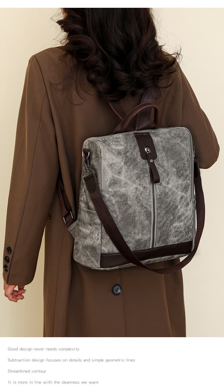 Sac à Dos Femme Antivol en Tissu Vintage avec Fermeture Arrière SACKDS39GR - حقيبة ظهر نسائية كاجوال متعددة الاستخدامات - Sac à dos et Mode - صورة 3