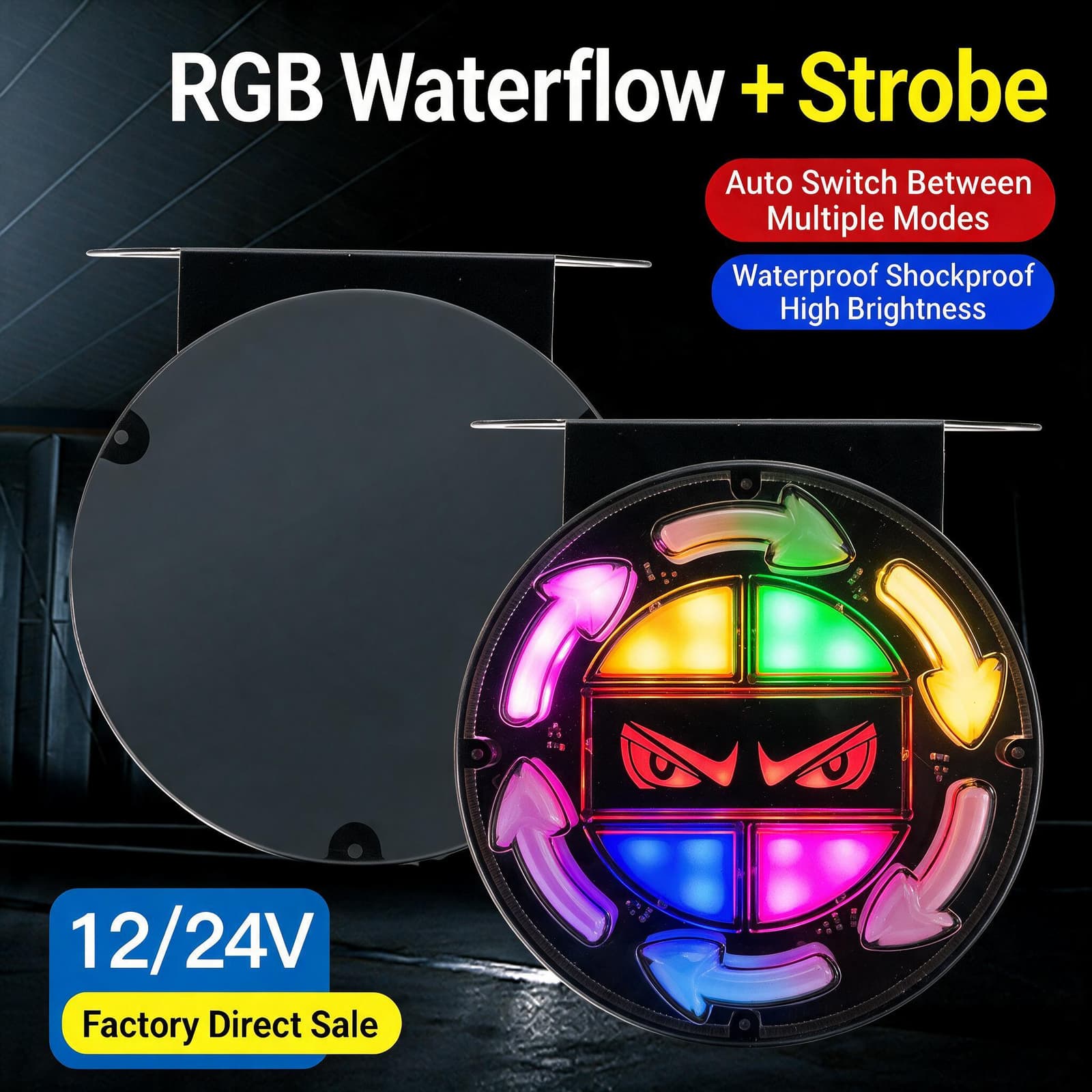 Feux Arrière LED RGB Séquentiels pour Camion 12V/24V 2 pcs Devile Eye - مصابيح خلفية تحذيرية للشاحنات ملونة (قطعتين) - Accessoires Auto/Moto - صورة 3
