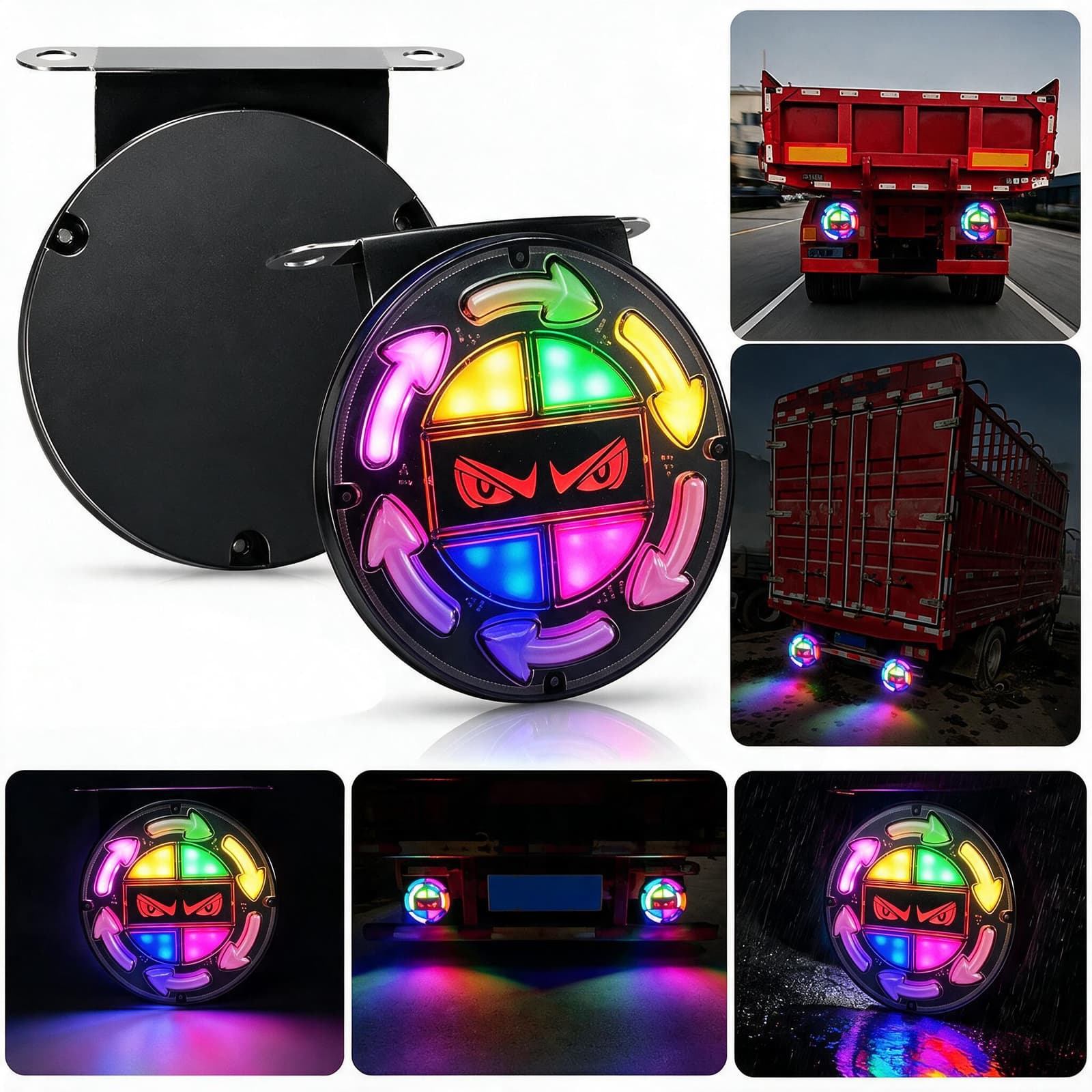 Feux Arrière LED RGB Séquentiels pour Camion 12V/24V 2 pcs Devile Eye - مصابيح خلفية تحذيرية للشاحنات ملونة (قطعتين) - Accessoires Auto/Moto - صورة 1