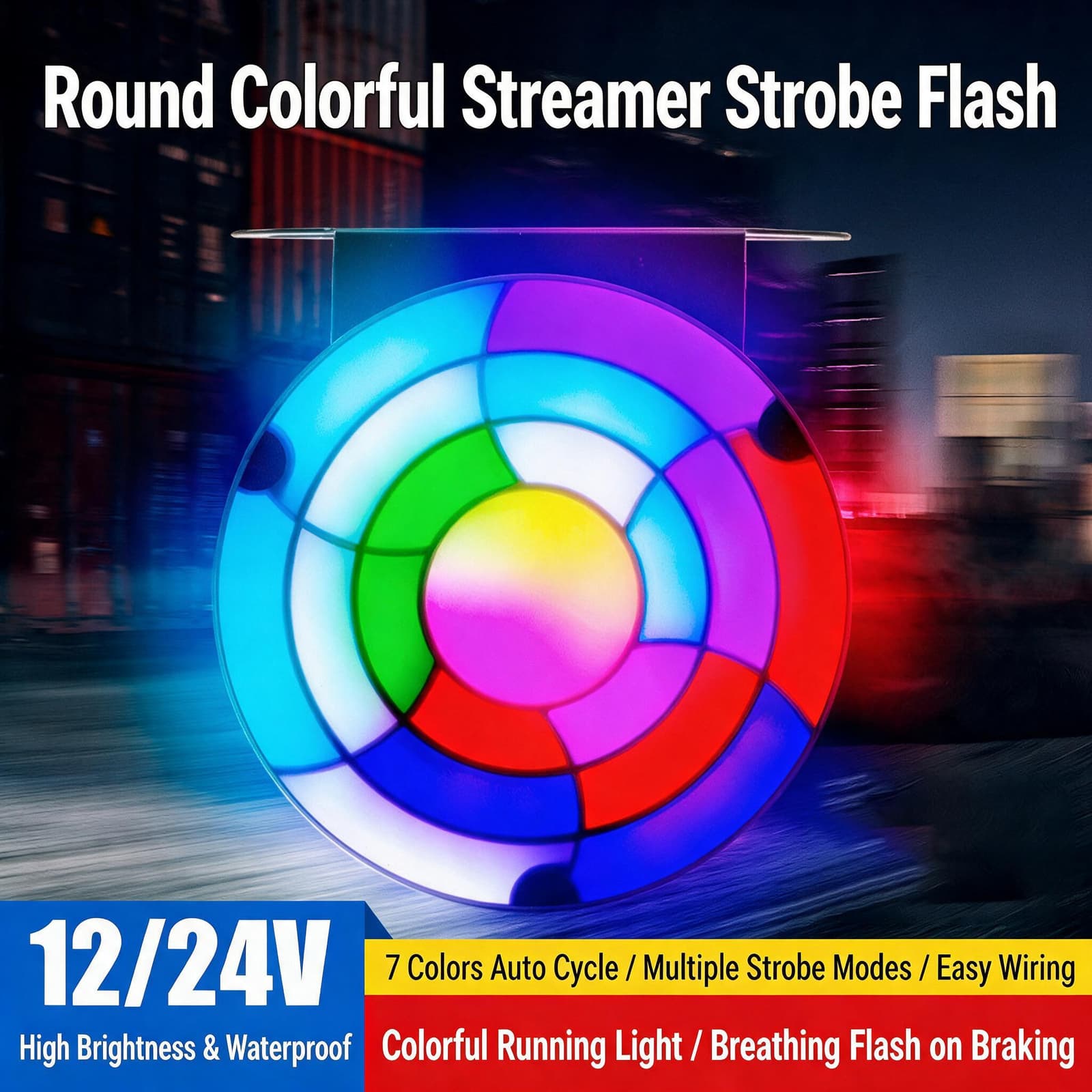 Feux Arrière LED RGB Séquentiels pour Camion 12V/24V 2 pcs Rainbow - مصابيح خلفية تحذيرية للشاحنات ملونة (قطعتين) - Accessoires Auto/Moto - صورة 3