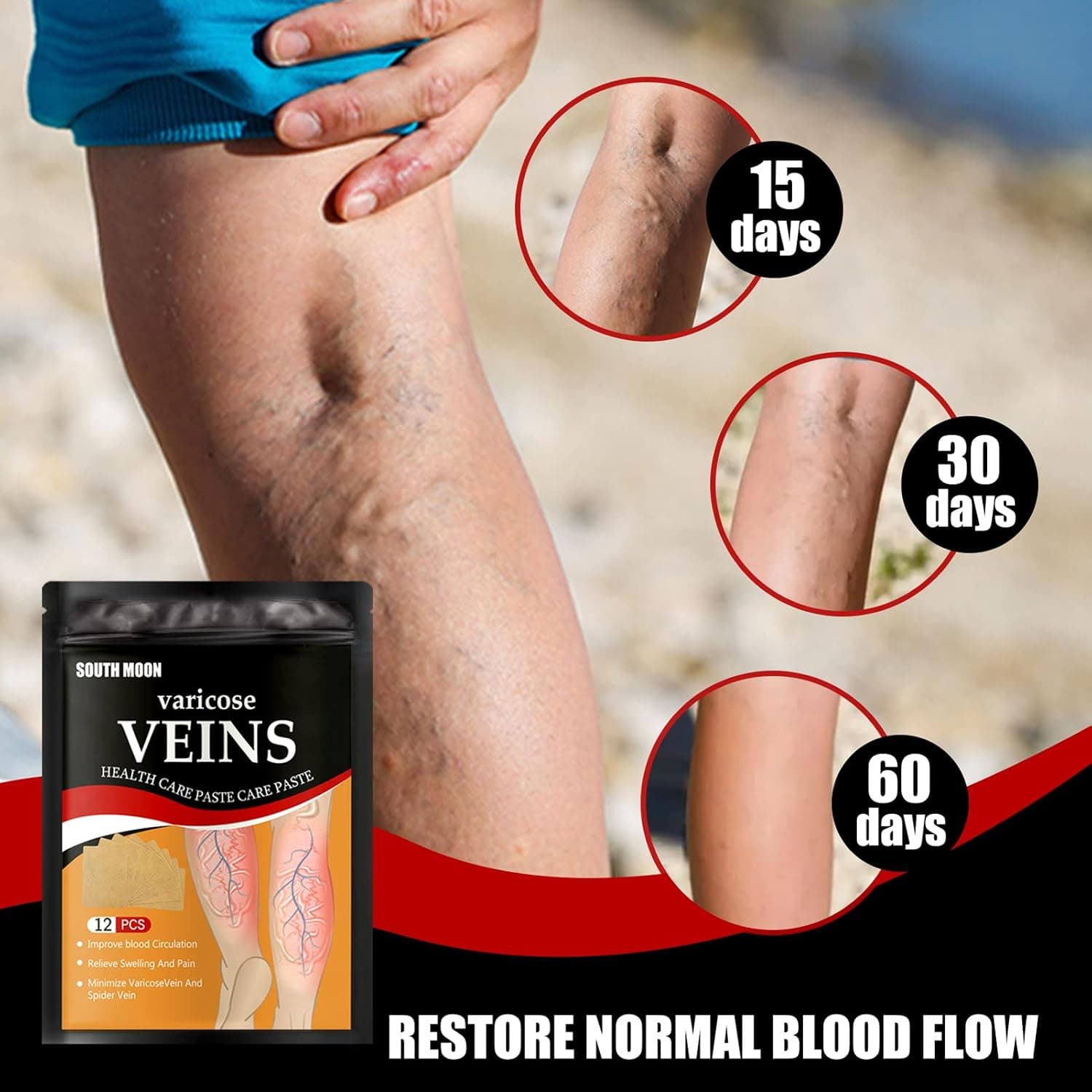 Patchs Herbales Anti-Varices Soulagement Douleur, Amélioration Circulation 12Pcs - لاصقات الأعشاب الطبيعية لعلاج الدوالي والدورة الدموية - Divers - صورة 3