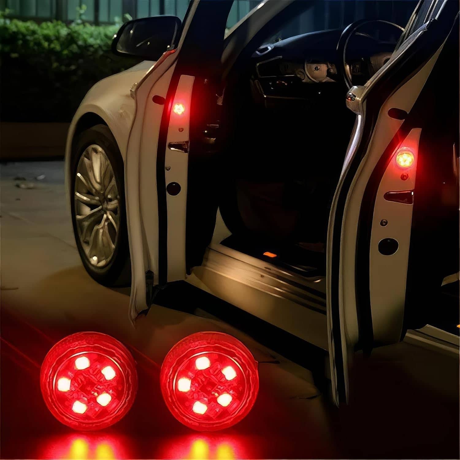 Feux d'Avertissement LED Sans Fil pour Portes de Voiture Capteur Magnétique 4Pcs - مصابيح تحذيرية لاسلكية لأبواب السيارة مضادة للتصادم