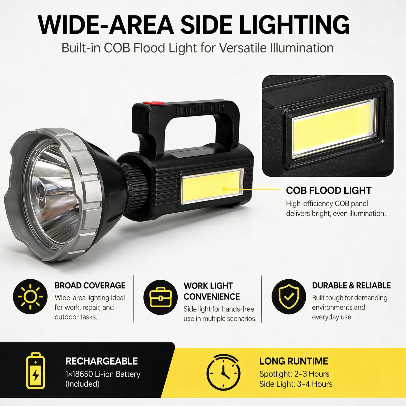 Projecteur LED Rechargeable Multifonction MM-7788 Panneau Solaire, Powerbank et Trépied - مصباح كشاف يدوي متعدد الوظائف مع شحن بالطاقة الشمسية وبنك طاقة - Électronique - صورة 2