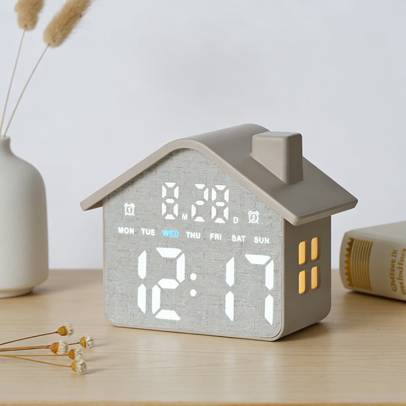 Horloge Réveil Numérique LED en Forme de Maison Double Alarme Veilleuse Douce GH8063 - ساعة منبه رقمية بتصميم منزل أنيق مع إضاءة ليلية وشاشة كاملة - Électronique - صورة 1