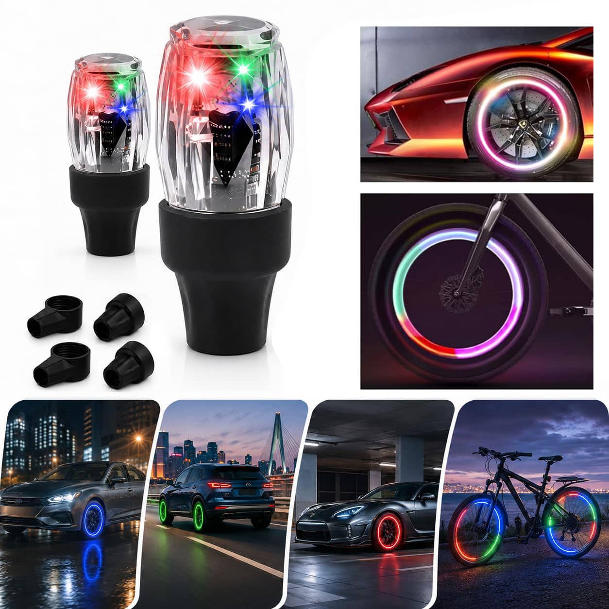 Lumières LED pour Valve de Pneu Étanche Capteur de Mouvement Auto Décoration et Sécurité - أضواء صمام العجلات المضيئة للسيارات والدراجات