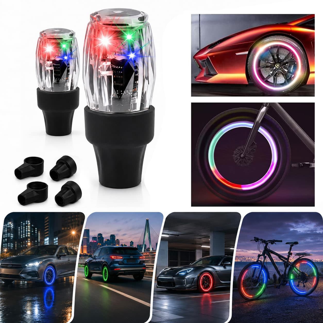 Lumières LED pour Valve de Pneu Étanche Capteur de Mouvement Auto Décoration et Sécurité - أضواء صمام العجلات المضيئة للسيارات والدراجات - Accessoires Auto/Moto - صورة 1