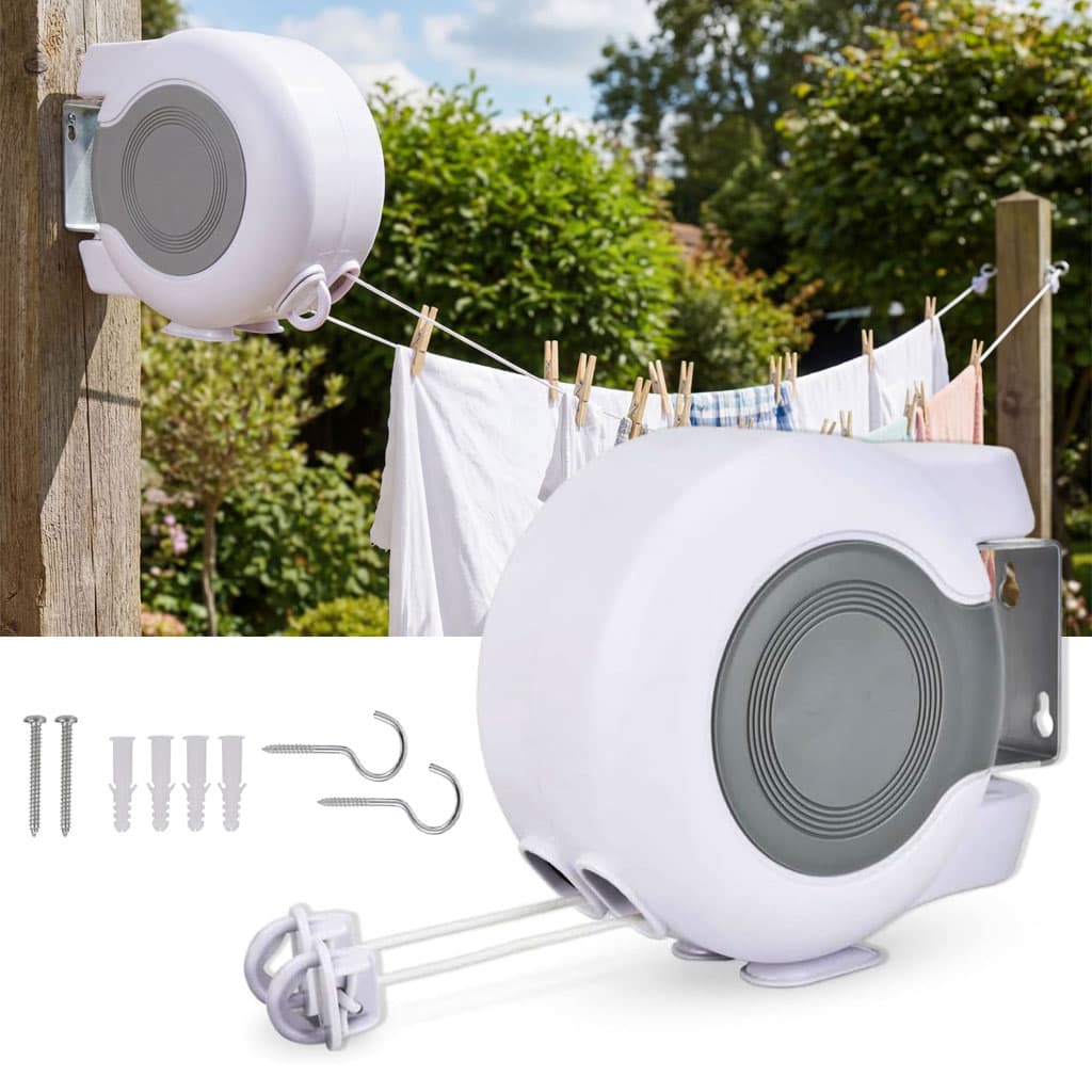 Double Corde à Linge Rétractable Automatique 30m Fixation Murale 2 Lignes Indépendantes - حبل غسيل أوتوماتيكي مزدوج قابل للسحب بطول 30 متراً (15×2) - Maison - صورة 1