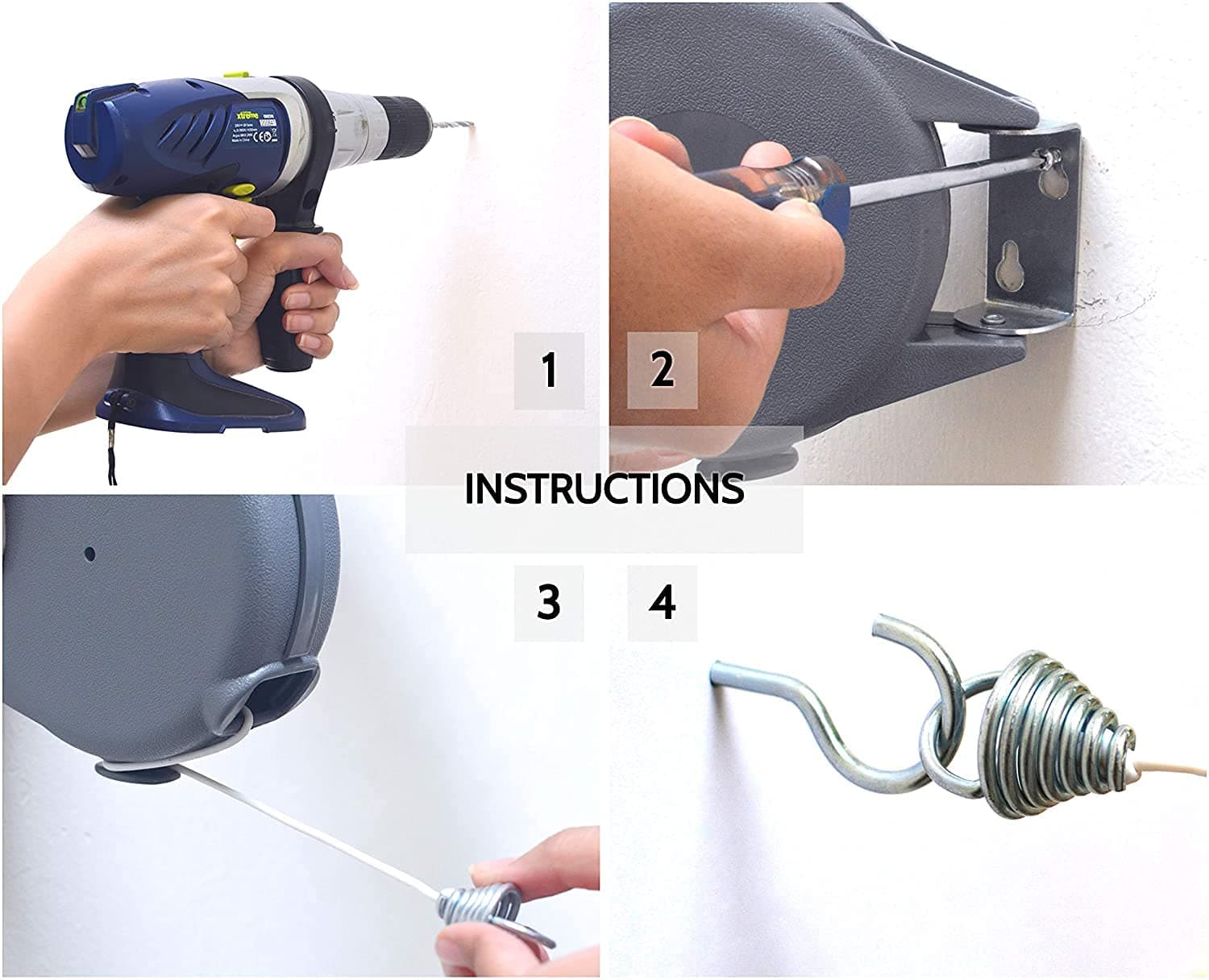 Corde à Linge Rétractable Automatique 15m Fixation Murale Supporte 10kg - حبل غسيل ملابس أوتوماتيكي قابل للسحب بطول 15 متراً - Maison - صورة 4