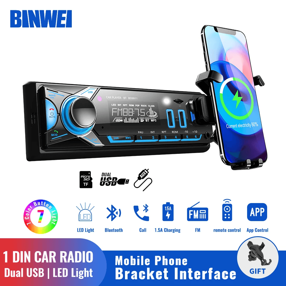 Poste radio BT Avec Support smart-phone intégré 1 Din Radio FM ,SD,TF, 2-USB 12V - Accessoires Auto/Moto - صورة 3