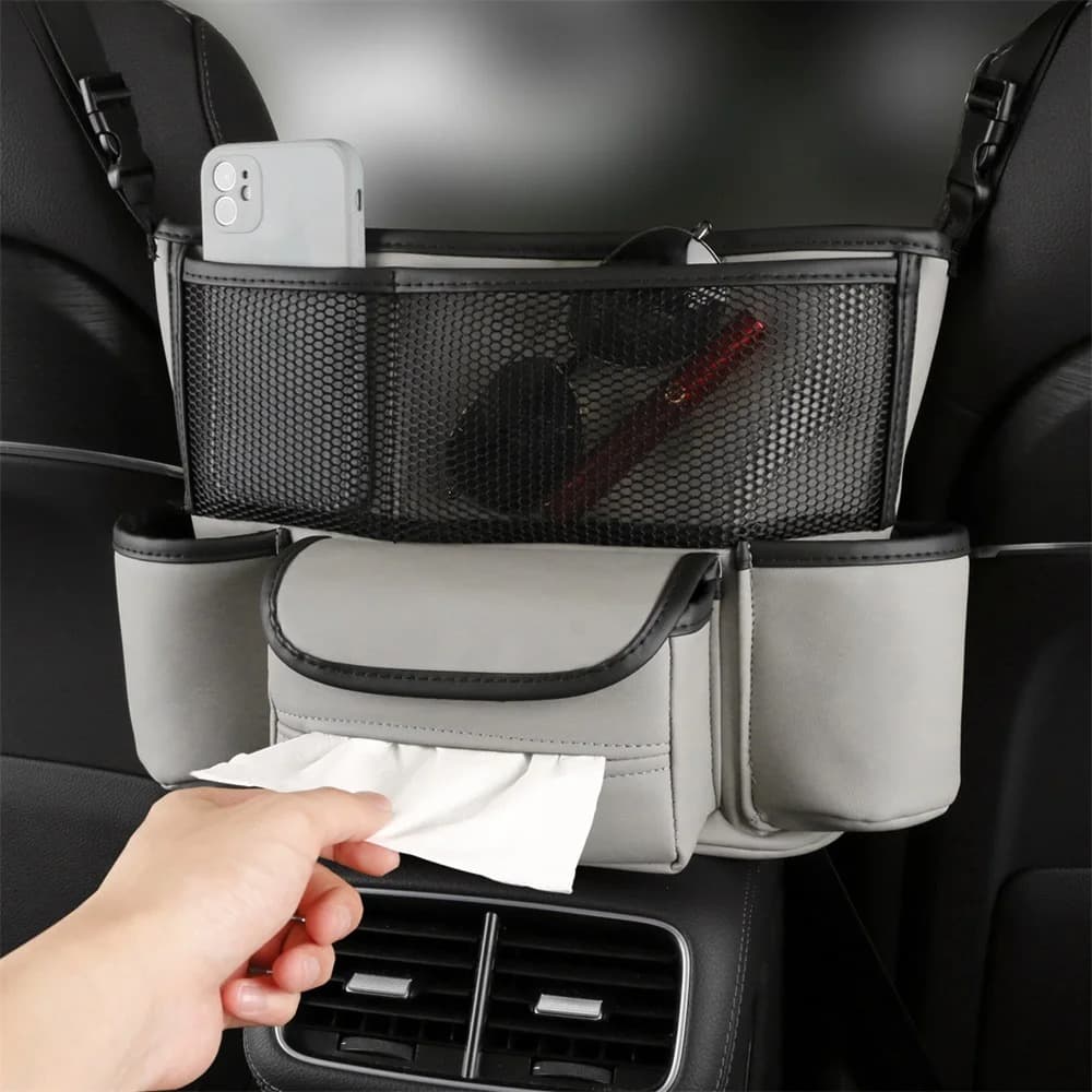 Sac de rangement en cuir pour siège de voiture, cintre central, sac à main automatique, support entre les sièges, poches pour gobelets à eau en tissu, évaluation de rangement - Accessoires Auto/Moto - صورة 6