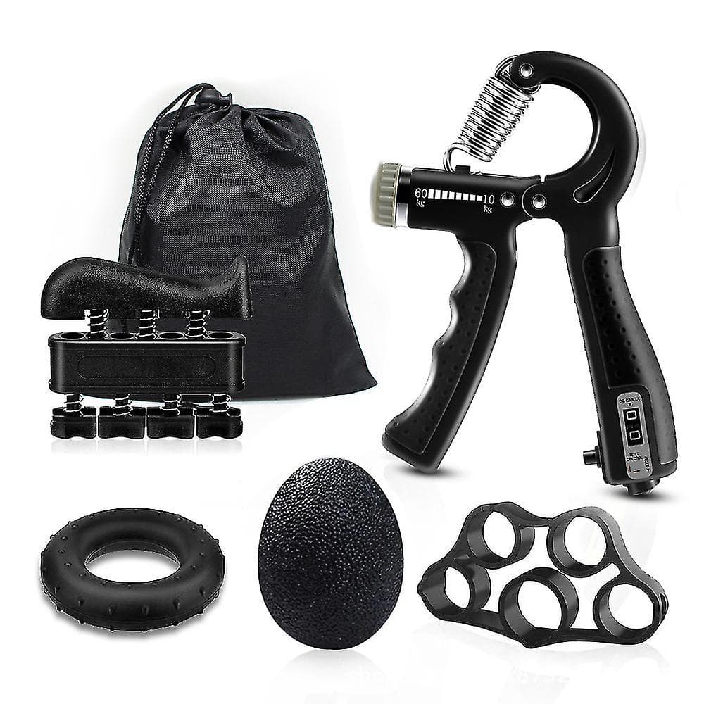 Kit de renforcement de la poignée (5 Pieces) entraîneur de force de préhension, entraînement de l'avant-bras, réglables, renforcement des doigts, anneau et balle anti-stress avec sac de transport مجموعة تقوية قبضة اليد (5 قطع) - Sport - صورة 1