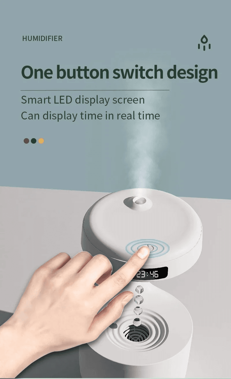 Réveil et Humidificateur d’air gouttelettes d’eau Anti-gravité 800ml - Décoration - صورة 4