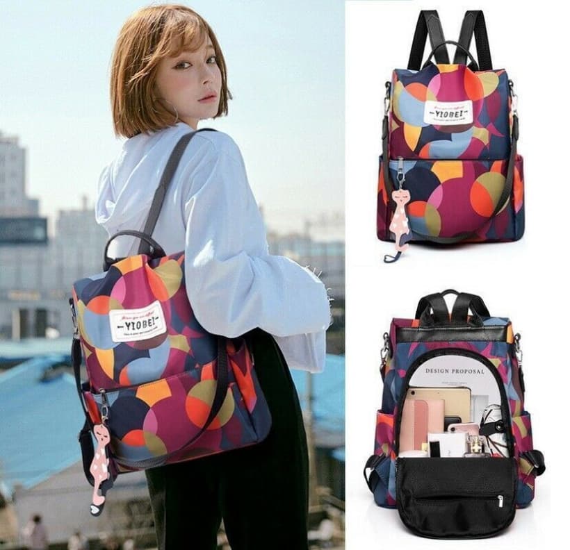 Sac à dos oxford Antivol étanche pour femmes – multicouleur – حقيبة ظهر أكسفورد مقاومة للماء ومضادة للسرقة للنساء - Sac à dos et Mode - صورة 3