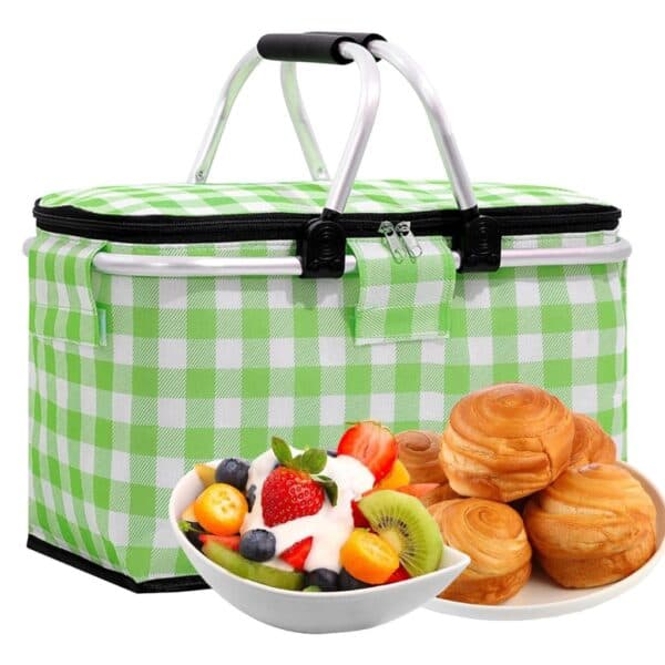 Panier de pique-nique a isolation thermique pliable portable avec couvercle et poignée en aluminium - Cuisine - صورة 8