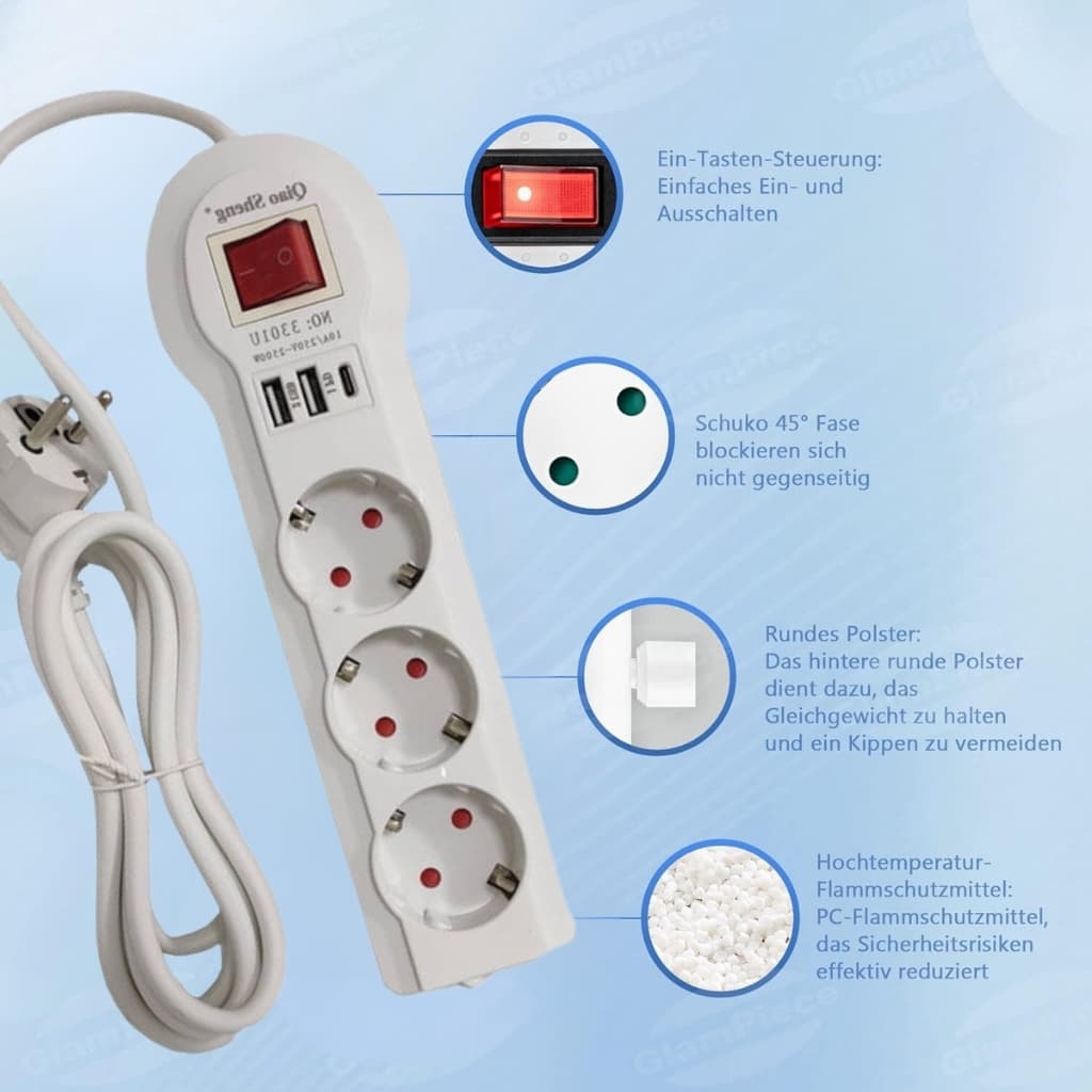 Multiprise 3 prises et Type C avec 2 USB 2 m Blanc 3301U - Électronique - صورة 3