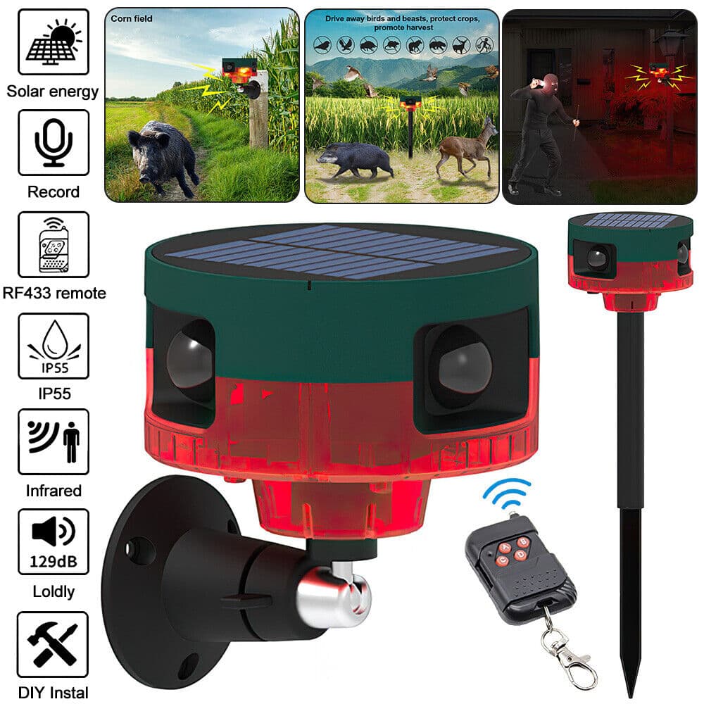 Répulsif pour animeux Capteur de mouvement à énergie solaire, alarme sonore et lumineuse 6 LED - مستشعر حركة يعمل بالطاقة الشمسية لطارد الحيوانات - Camping et Randonnée - صورة 1