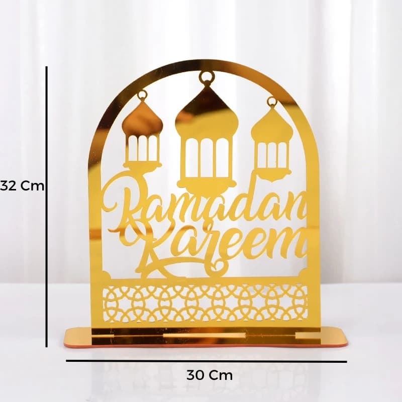 Ornements en acrylique Ramadan Kareem, lanterne étoile de lune dorée, décorations pour la maison زينة رمضان كريم أكريليك، فانوس نجمة القمر الذهبي - Décoration - صورة 2