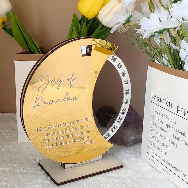 Calendrier rotatif pour compte à rebours du Ramadan , En acrylique effet miroir Grand Format ديكور رزنامة شهر رمضان حجم كبير ذهبي - Décoration - صورة 2