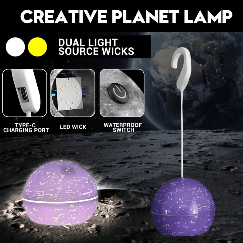 Lampe Led Suspendue En Forme De Boule Décorative, Rechargeable Par Usb, Pour Camping Intérieur Et Extérieur, En Forme De Lune Ou De Terre, 1 Pièce - Décoration - صورة 4