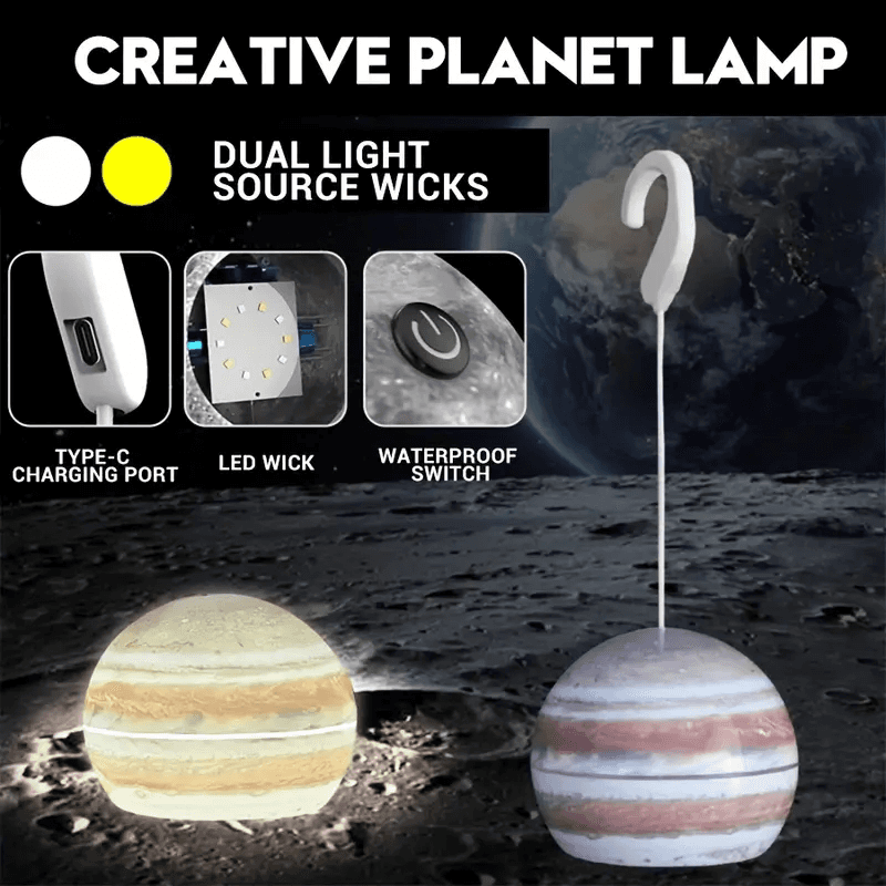 Lampe Led Suspendue En Forme De Boule Décorative, Rechargeable Par Usb, Pour Camping Intérieur Et Extérieur, En Forme De Lune Ou De Terre, 1 Pièce - Décoration - صورة 5