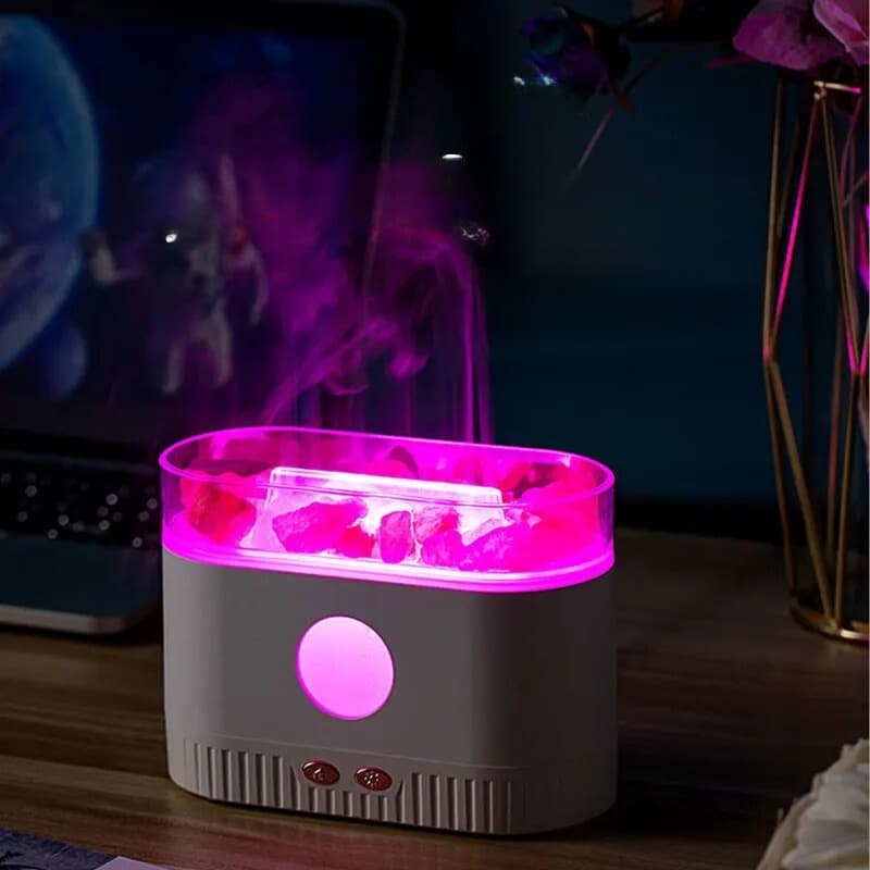Humidificateur flamme multicolore des huiles essentielles aromatiques en pierre de sel 200ml - موزع روائح الزيوت العطرية باللهب مع صخور الملح الكريستالي 200 مل - Décoration - صورة 4