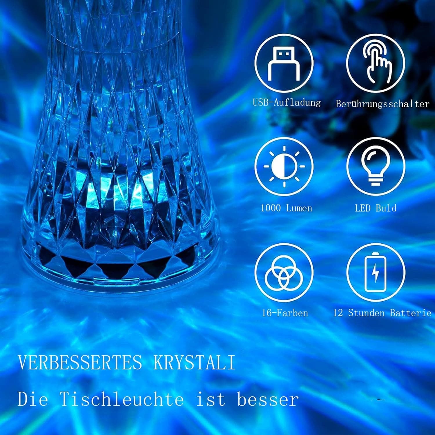 lampe de table en cristal sans fil Tactile Rgb pour chambre - Décoration - صورة 6