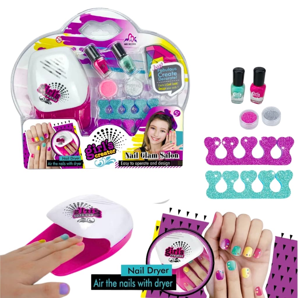 Kit de salon Nail Glam lavable pour enfants avec sèche-ongles - طقم صالون تجميل الأظافر للأطفال قابل للغسل مع مجفف للأظافر - Jouet & Gaming - صورة 1