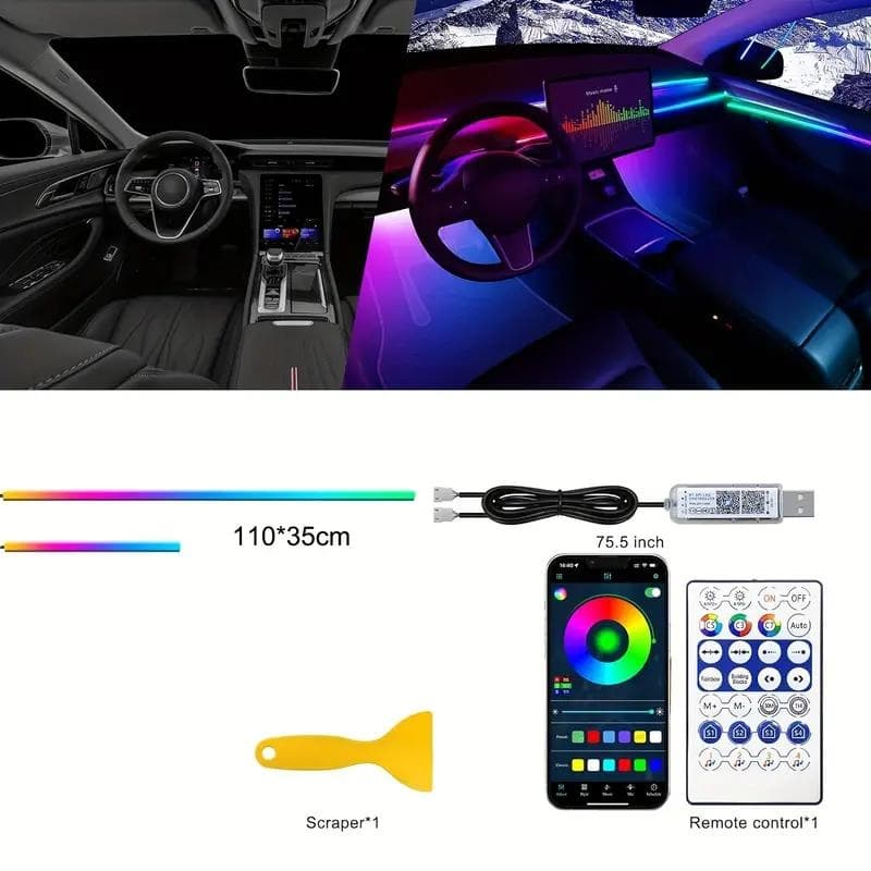 Bande lumineuse LED en néon RGB pour intérieur de voiture, éclairage suivi son d'ambiance Avec app et télécommande - Accessoires Auto/Moto - صورة 6