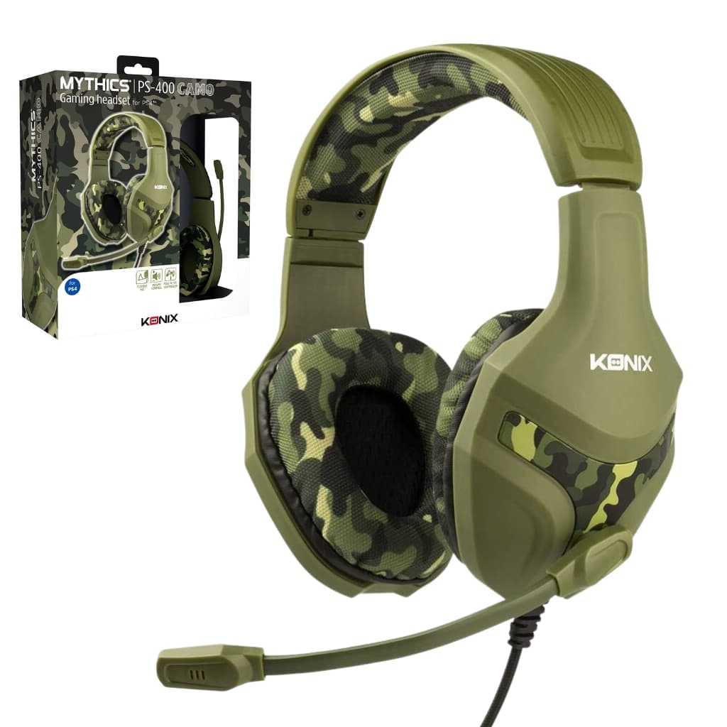 Konix Mythics Casque gaming filaire PS-400 pour console Haut-parleurs 40 mm - Microphone - Motif camouflage vert kaki - Électronique - صورة 1
