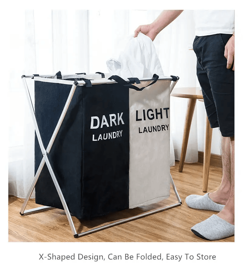 Panier à linge sale pliable avec 2 grilles pour séparer les vêtements - Maison - صورة 4