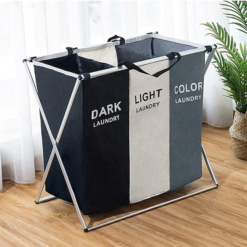 Panier à linge sale pliable avec 3 grilles pour séparer les vêtements V3 - Maison - صورة 1