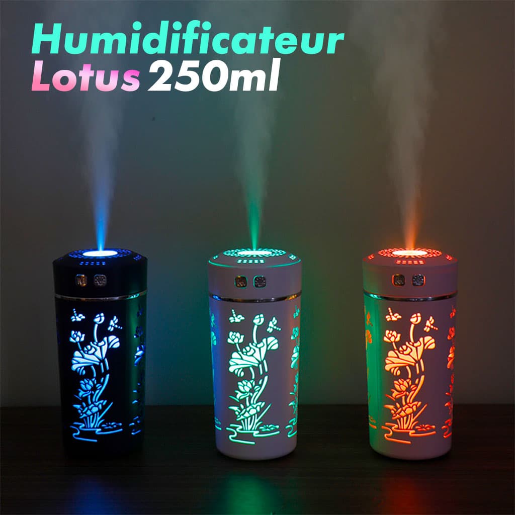Diffuseur d’huiles essentielles et d’arôme froid, tasse de fleur de Lotus USB 250ml - Décoration - صورة 1