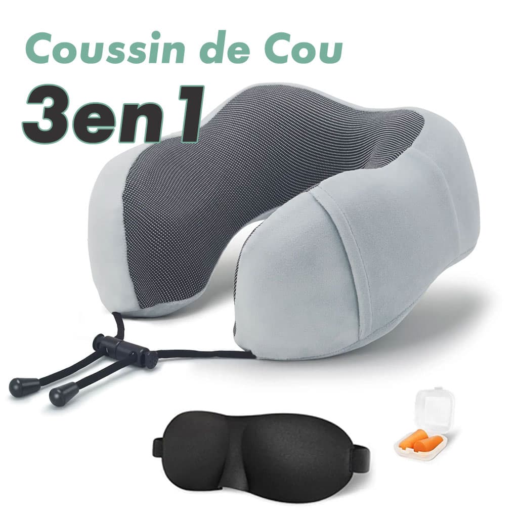 Kit de voyage 3in1 Oreiller en mousse à mémoire de forme en forme de U avec Bouchon d’oreille et Bandeau Yeux - Vacance & Loisir - صورة 1