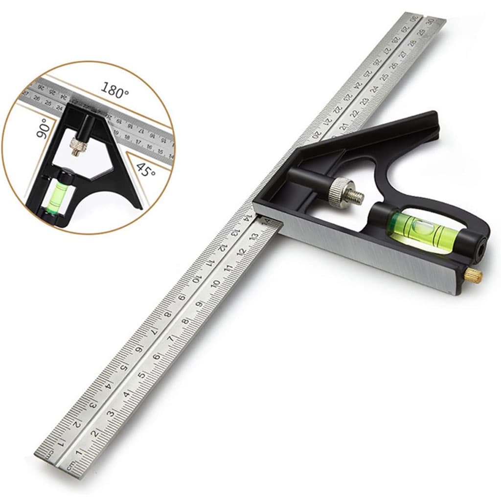 Outils de Menuiserie Carrée en Acier Inoxydable de 12'/300 mm, Règle de 45/90 Degrés avec Niveau à Bulle. - Outillage et Bricolage - صورة 2