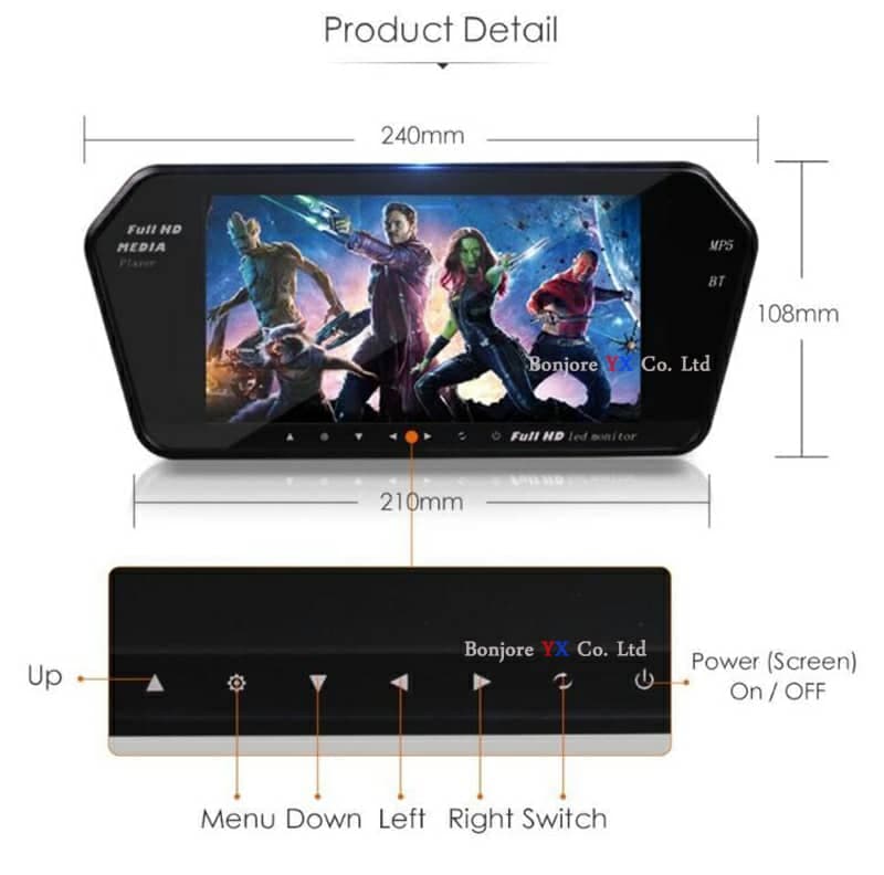 Rétroviseur écran LCD TFT 7 pouces MP5 bluetooth 1024P - Accessoires Auto/Moto - صورة 4