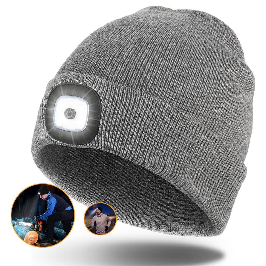 Bonnet LED Unisexe Rechargeable par USB – Gris - Camping et Randonnée - صورة 1