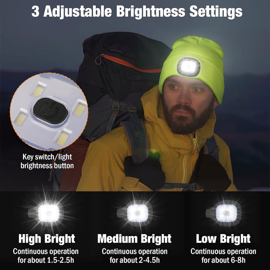 Bonnet LED Unisexe Rechargeable par USB – Gris - Camping et Randonnée - صورة 3