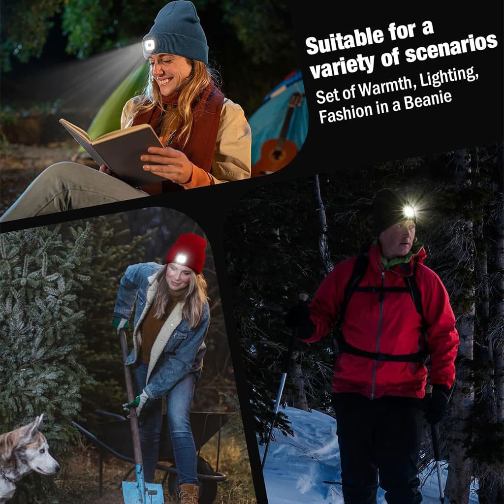 Bonnet LED Unisexe Rechargeable par USB – Gris - Camping et Randonnée - صورة 5